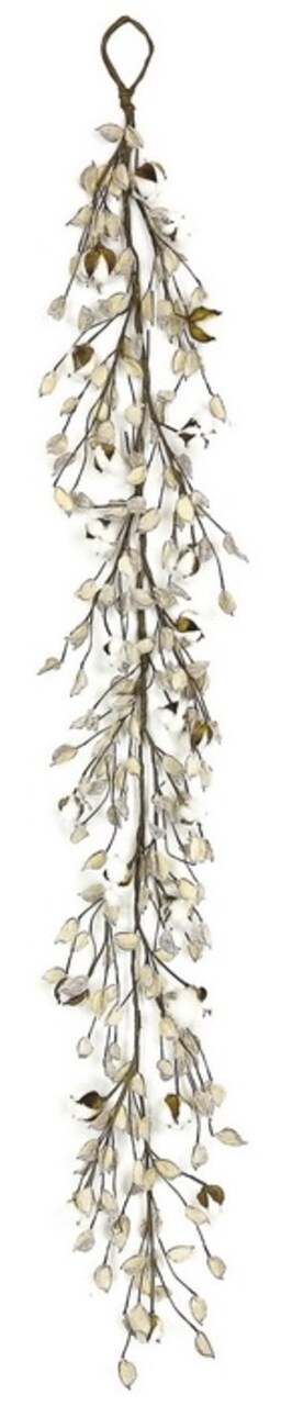 Select Artificials 5' x 5" White and Brown Cotton with Pod Artificial Christmas Garland - Unlit